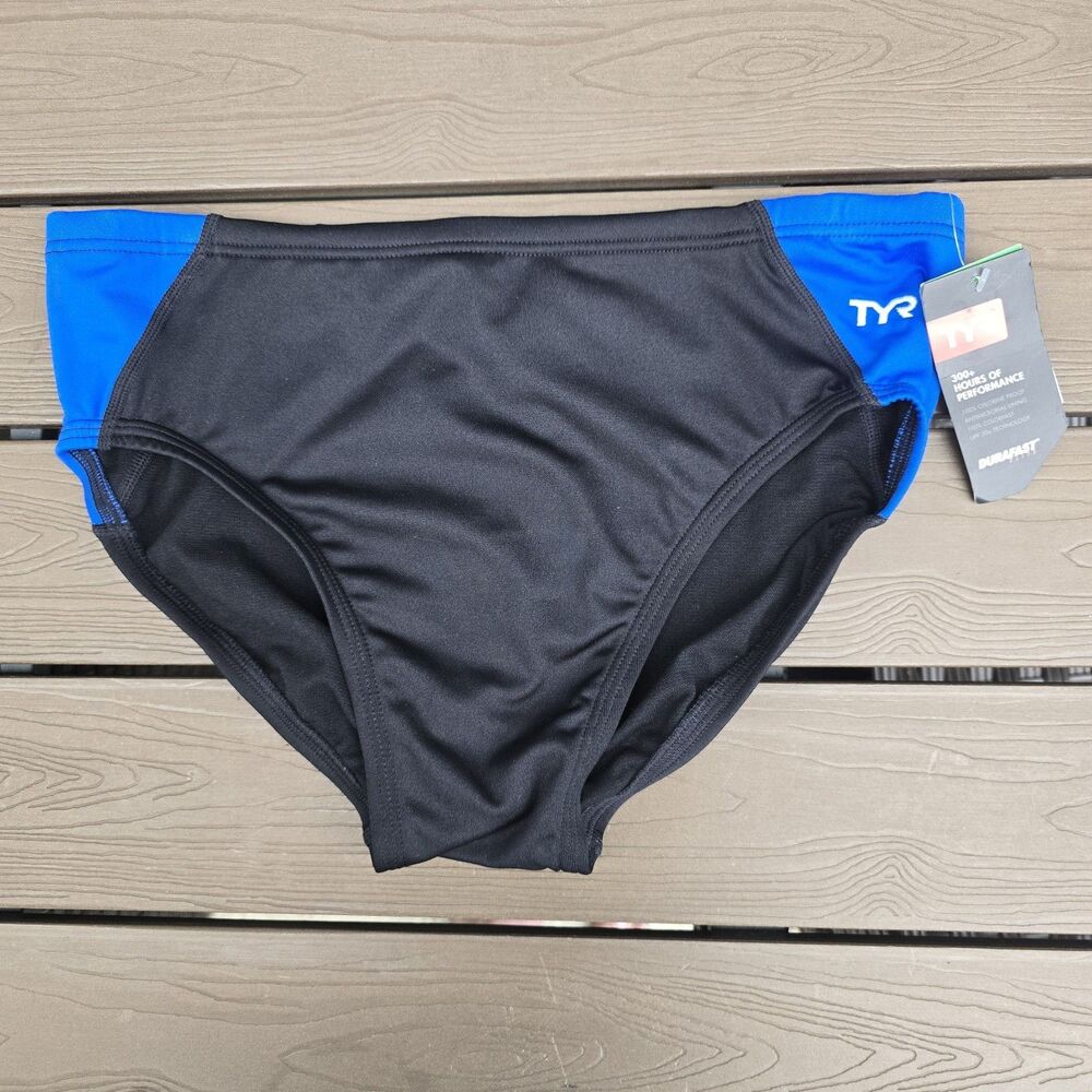 TYR Durafast Elite Men's Hexa Blade Blue/black Splice Racer Brief SZ 34 New